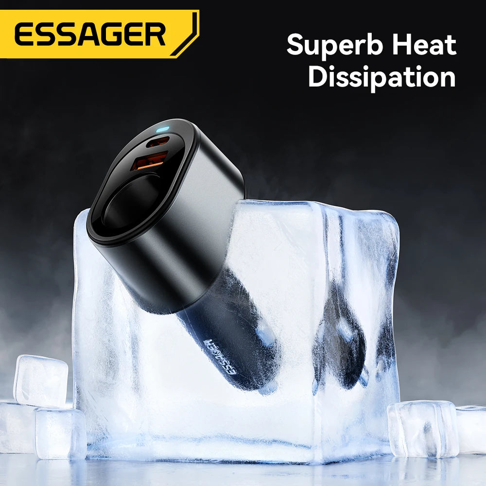 Essager 120W USB C cargador de coche con puerto de encendedor de cigarrillos de coche de 85W adaptador de cargador de coche rápido para iPhone 15 MacBook Xiaomi Laptop