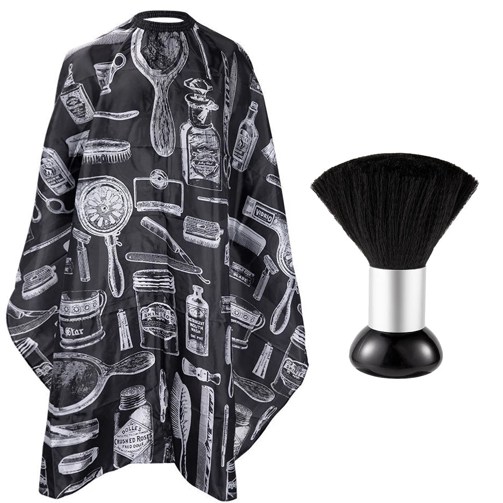 Set de Capa de Barbero y Cepillo para Cuello, Capa de Corte de Pelo Impermeable con Estampado Retro, Cepillo Suave para Limpiar el Cuello, para Peluquería y Uso Doméstico