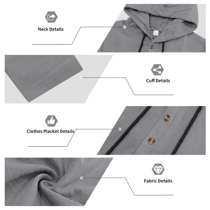 Conjunto informal holgado de lino para hombre, camisa Henry de manga larga y pantalones largos, conjunto cómodo y transpirable a la moda para otoño 2025