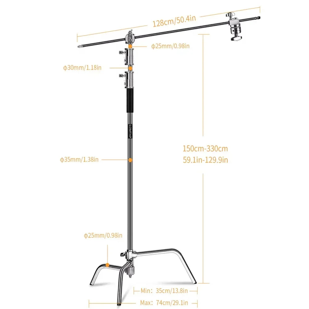 Kit de soporte C de acero inoxidable, soporte de luz con bolsa de peso, accesorios de estudio fotográfico, varilla de extensión, brazo cruzado de 2,49 M de longitud
