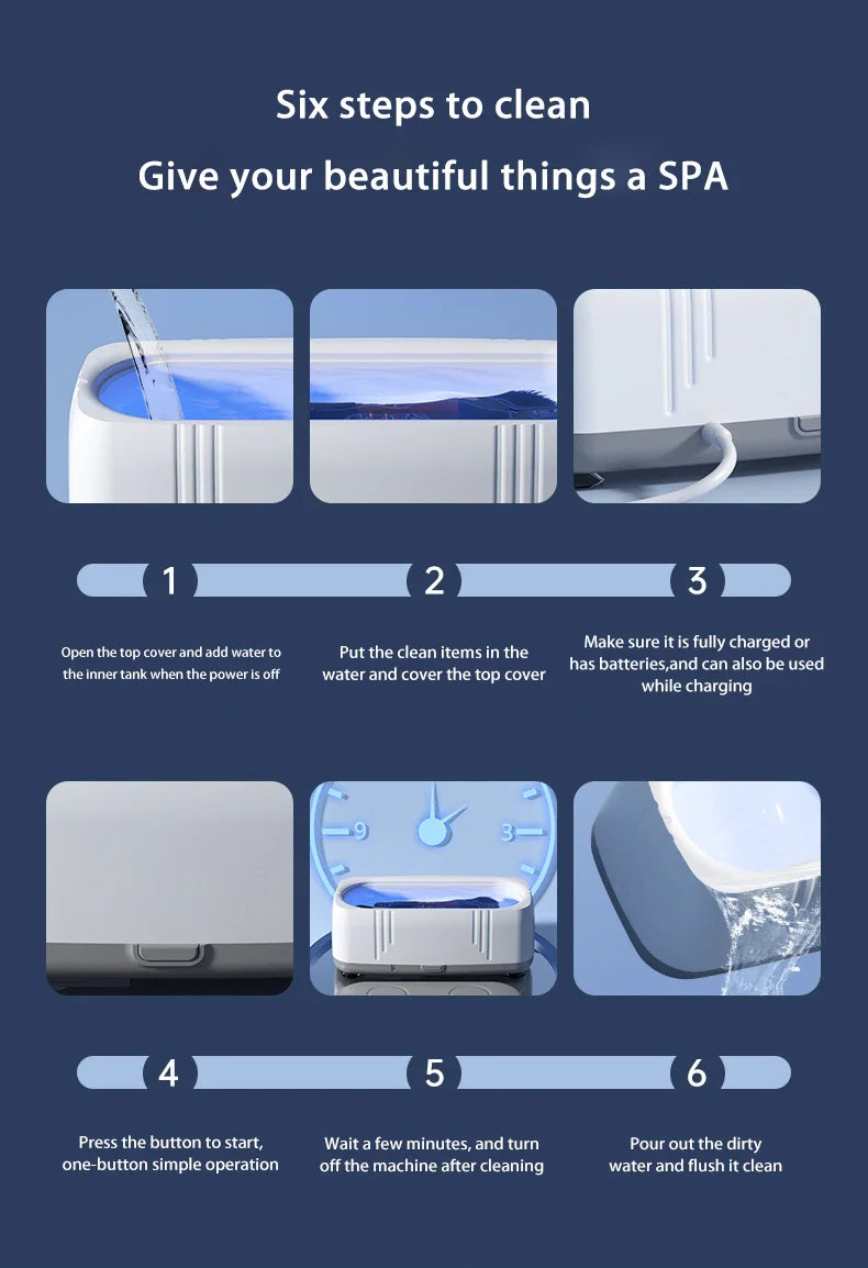 Limpiador Ultrasónico de Gafas de 48KHz de Alta Frecuencia, Limpiador de Lentes Automático con Luz Azul USB, Máquina de Limpieza de Joyas para el Hogar