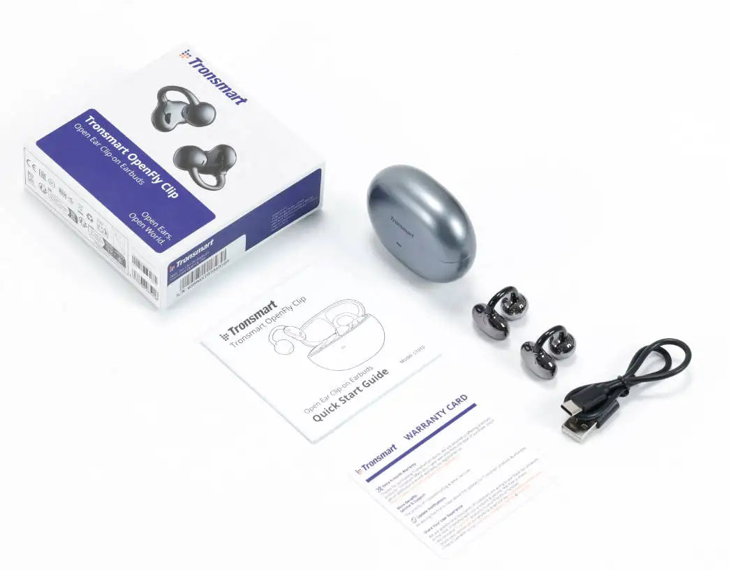 Tronsmart audífonos bluetooth OpenFly Clip con clip, Bluetooth 6.0, micrófono dual con IA, cancelación de ruido ambiental (ENC), ajuste flexible de titanio, 4,11 g, choice para correr
