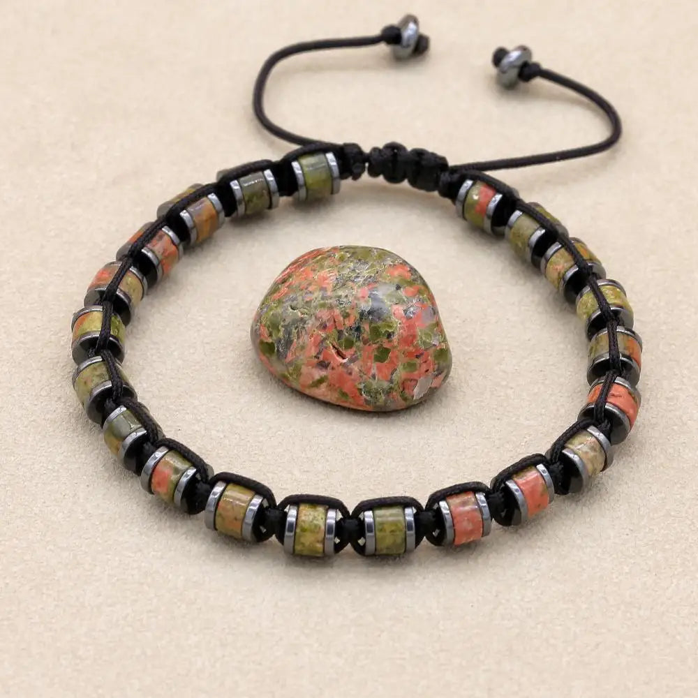Pulsera trenzada de cuentas de hematita de malaquita de 3x6mm, pulsera tejida hecha a mano con abalorio de Yoga bohemio, joyería de moda para hombres y mujeres