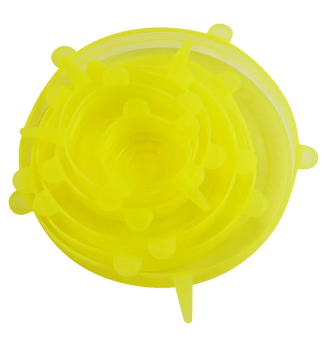 Cubierta de conservación de silicona de grado alimenticio, tapas redondas elásticas universales para platos, reutilizables, herméticas, para accesorios de cocina, 6 uds.