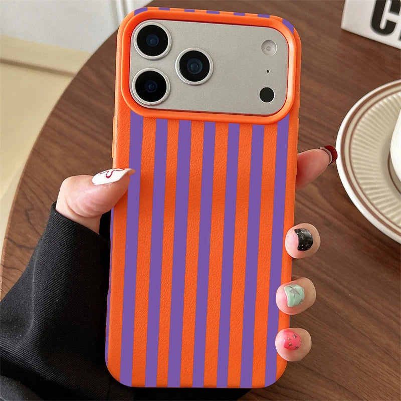 Funda de teléfono minimalista INS para iPhone 17 16 15 Pro Max XS X XR 7 8 Plus 16E 16 17 13 14 12 11 Pro cubierta de pareja a rayas coloridas