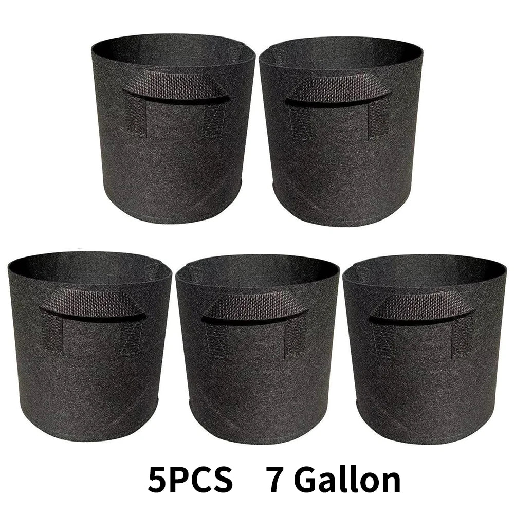 Paquete de 5 bolsas de cultivo, macetas de tela no tejida para plantar jardines con mango reforzado (3 galones, 4 galones, 5 galones, 7 galones, 30 galones)