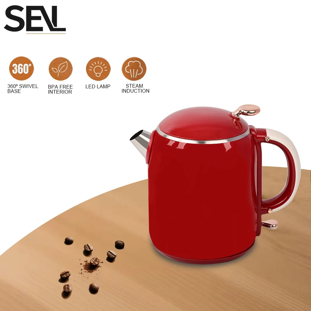Hervidor eléctrico antiescaldaduras de 1,0 L, hervidor eléctrico sin costuras, hervidor de ebullición rápida para el hogar de acero inoxidable 304 para elaboración de café