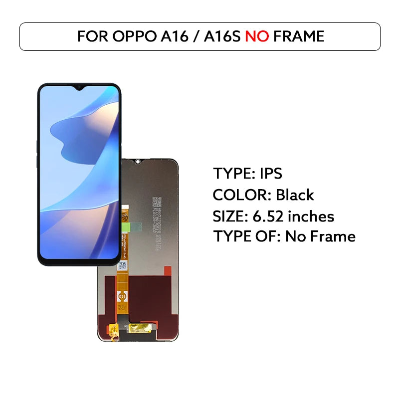 Pantalla LCD de 6,52 pulgadas para OPPO A16 A16s montaje de digitalizador con pantalla táctil con marco CPH2269 CPH2271 piezas de repuesto de pantalla