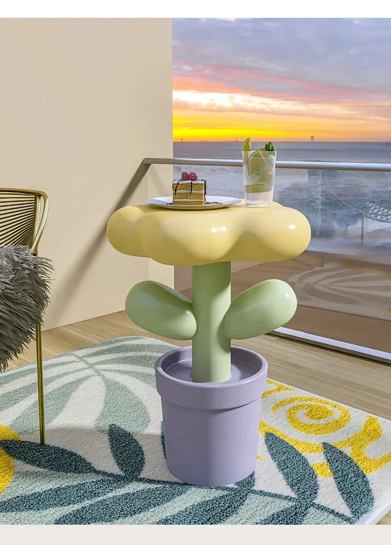Mesa Auxiliar de Resina con Forma de Tulipán - Macetero Creativo, Decoración Original para Sala de Estar y Dormitorio
