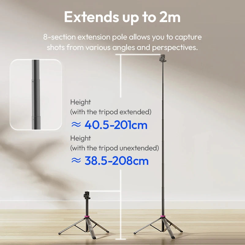 Ulanzi MT-89 soporte de luz trípode extensible de 2M con placa de liberación rápida de 1/4 pulgadas soporte de zapata fría para cámara DSLR teléfono luz de vídeo micrófono