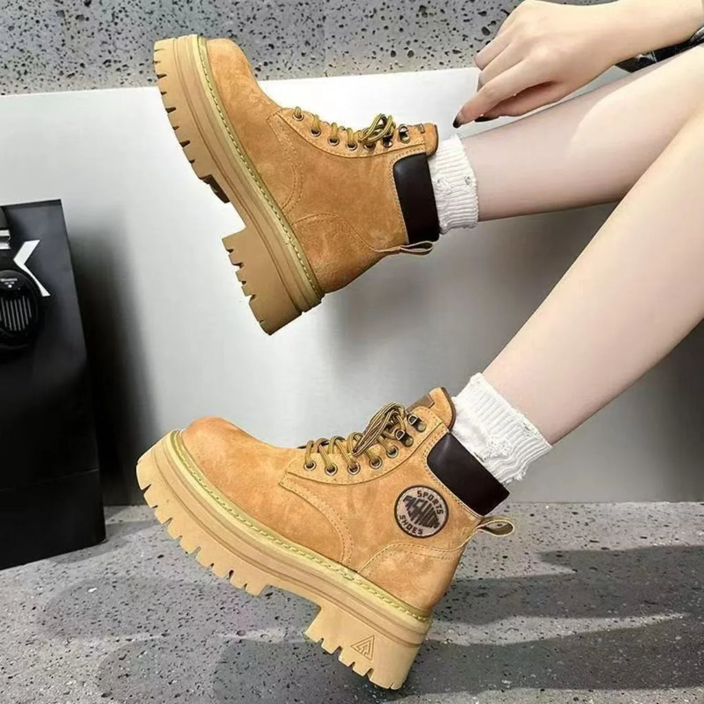 Botas cortas de tacón medio para mujer, zapatos altos a la moda, nuevos botines cómodos con cordones para ocio al aire libre para otoño e invierno