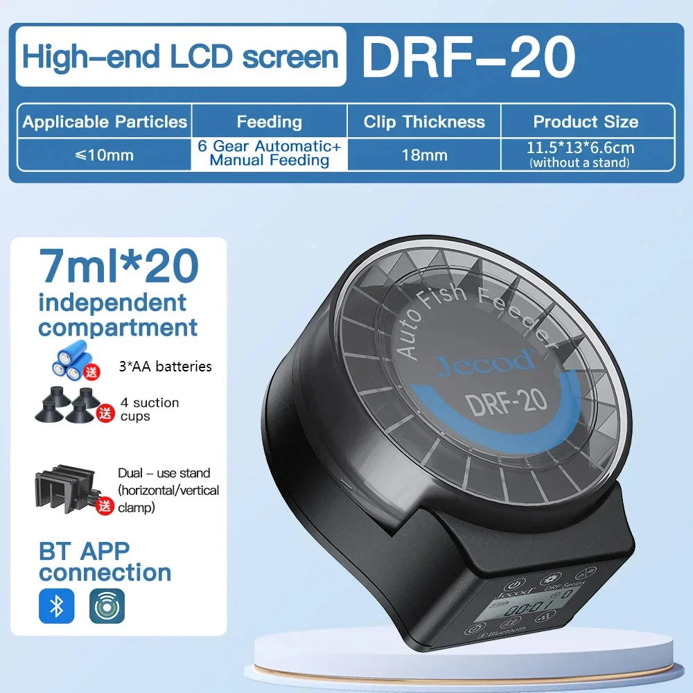 Jebao DRF-comedero automático inteligente para peces de acuario, con sincronización Digital, Control BT, alimentación, pecera pequeña, dispensador de alimentos inteligente