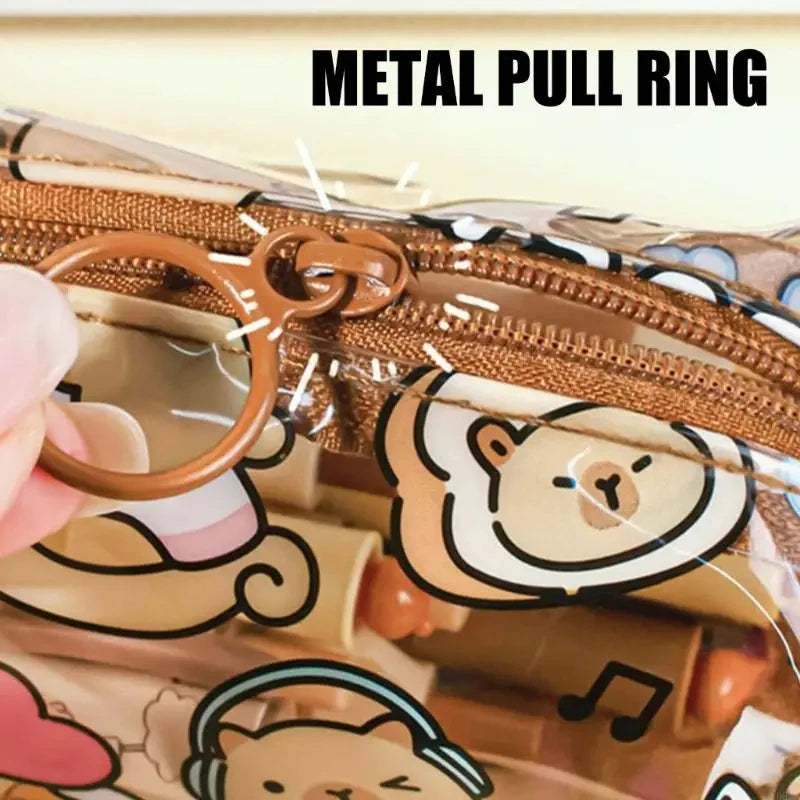 Estuches de lápices de capibara de dibujos animados, bonitos bolsos para bolígrafos, estuche de lápices con cremallera Kawaii, papelería para estudiantes, suministros escolares y de oficina, regalos