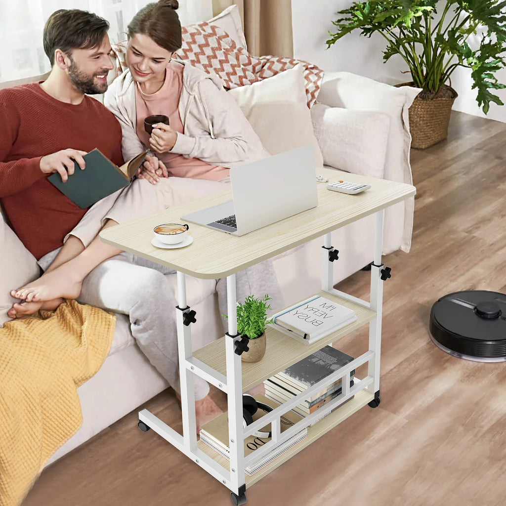 ECHIGOYA Escritorio Portátil, Mesa para Laptop, Escritorio de Computadora con Repisas, Escritorio de Pie Altura Ajustable con Ruedas, Mesa para Cama de Hospital, Home Office, 60cm*40cm
