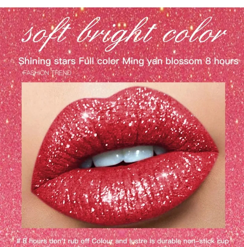 Lápices labiales líquidos con purpurina mate, brillo de labios brillante con diamantes, resistente al agua, brillo de labios de larga duración, Maquillaje de tinte de labios para mujer