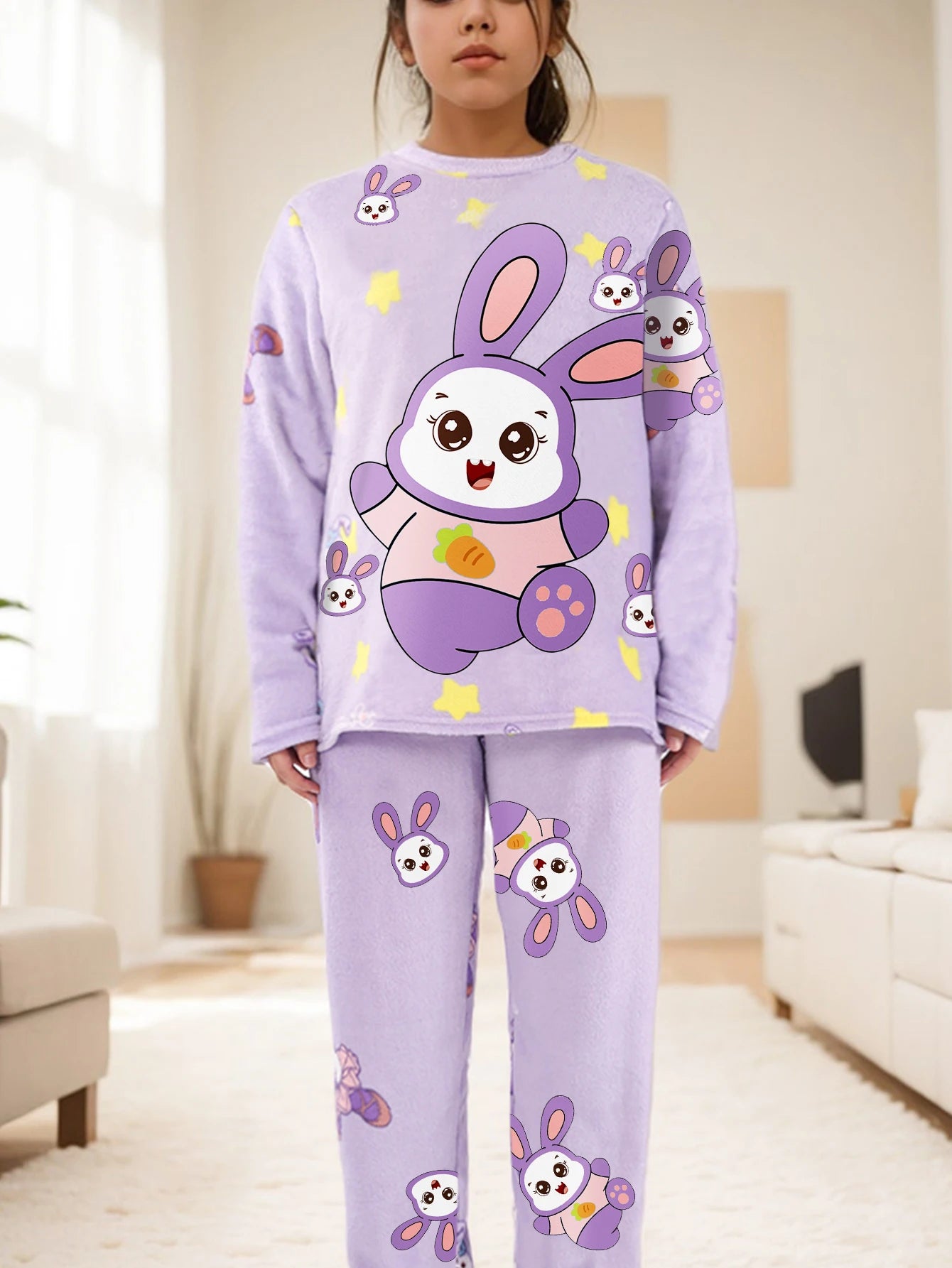 Conjunto de Pijama de Felpa Polar para Mujer – Suave, Cálido y Acogedor, Ideal para Otoño e Invierno, Pijama Largo de Manga Larga y Pantalón Estampado