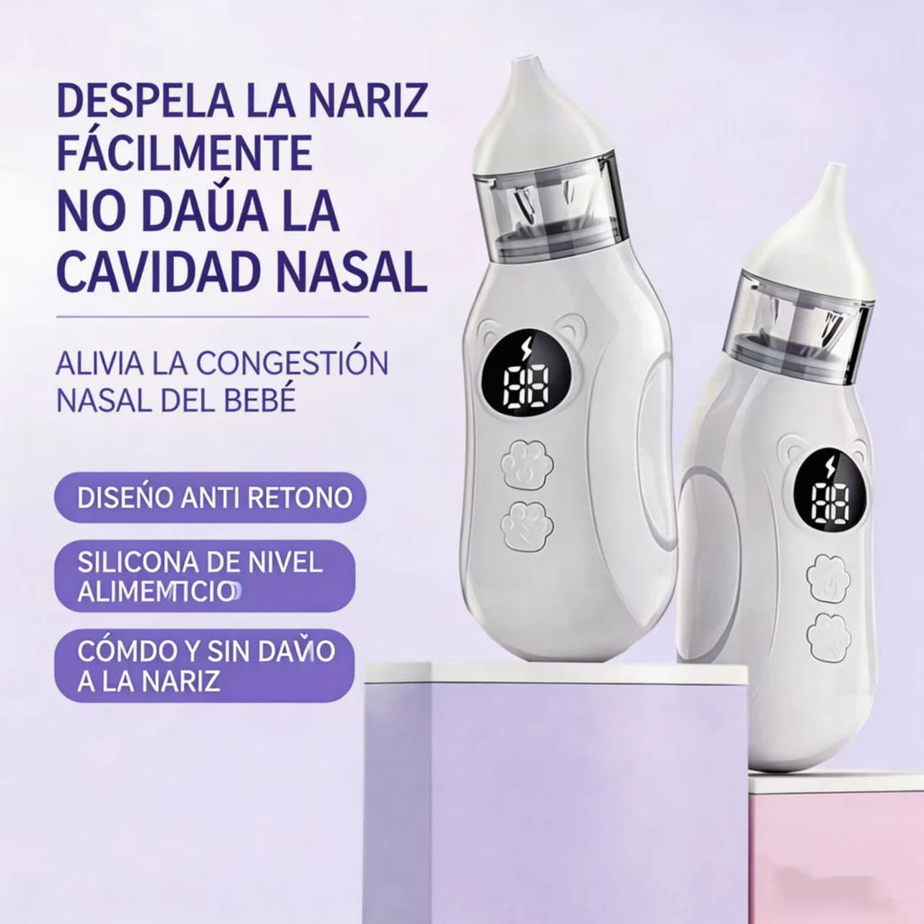 Aspirador nasal eléctrico para bebés, adecuado para la succión de la nariz de bebés y niños pequeños, con ventosa, limpiador nasal recargable, con 9 niveles de succión, viene con 2 boquillas de silicona