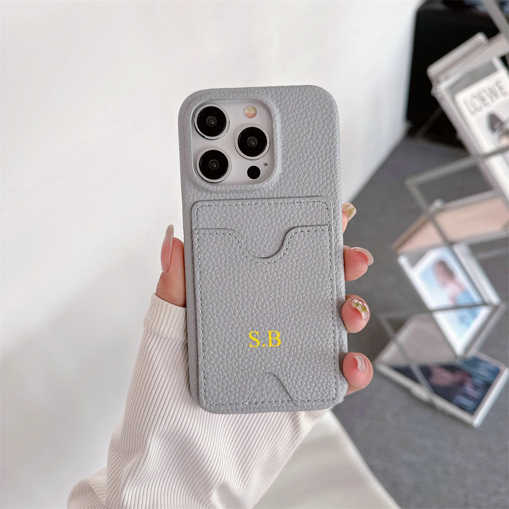 Funda Retro personalizada con nombre de cuero para tarjetas, funda tipo billetera antigolpes para iPhone 15 14 13 12 11 Pro Max 14 15 Plus