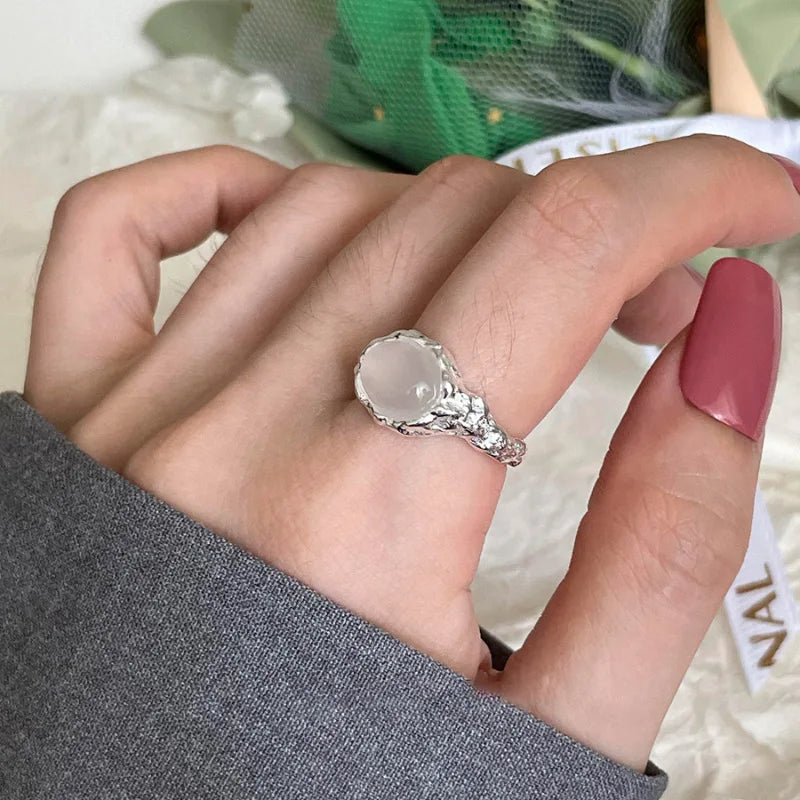 Anillo de Ópalo de Plata de Ley 925 para Mujer, Ajustable, para el Dedo Índice, Diseño Simple y Elegante, Joyería de Alta Gama, Regalo