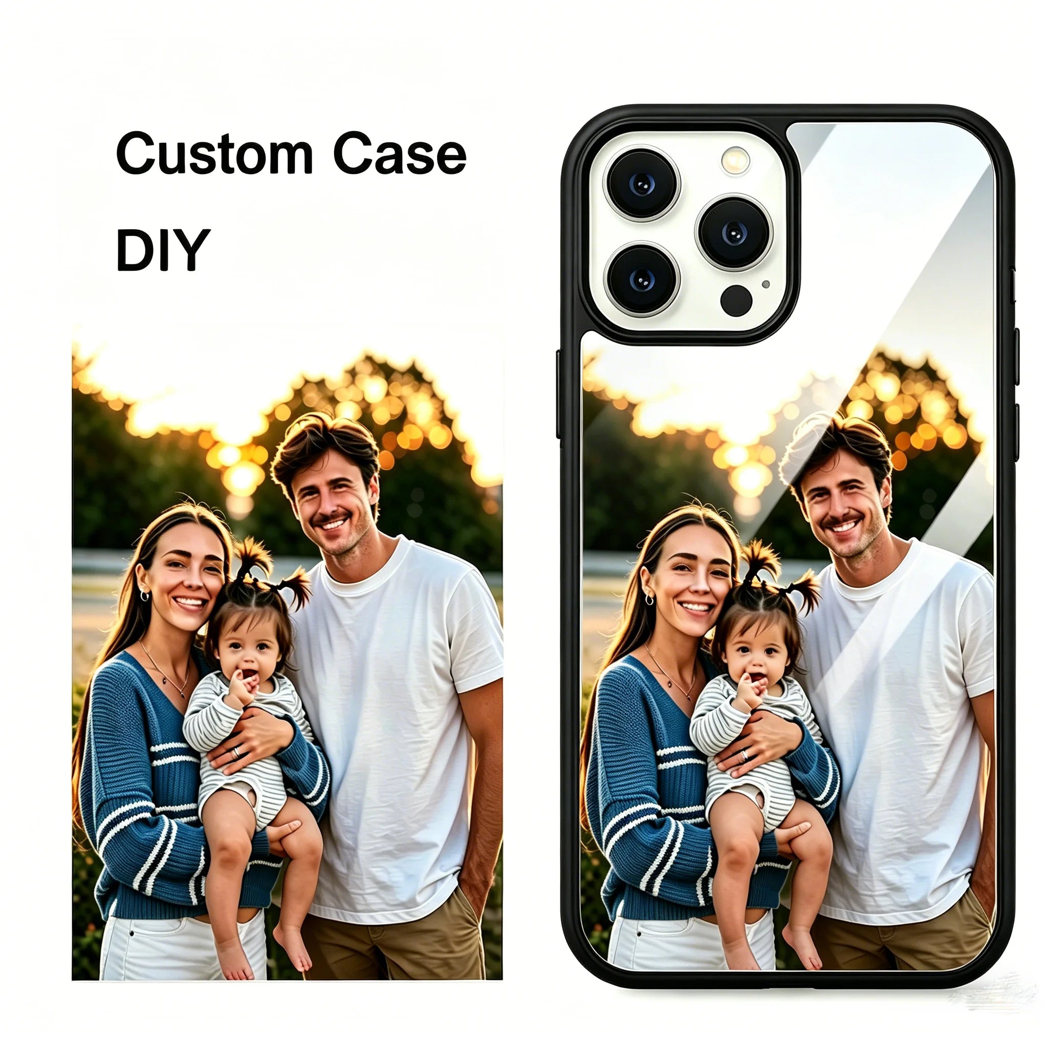Funda de Cristal Espejo Personalizada con Foto para iPhone 17 16 15 14 13 12 Pro Max Mini 17Air 6 7 8 Plus XR SE X XS, Carcasa Protectora Única