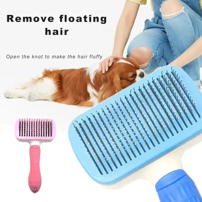 Nuevo peine de masaje para mascotas, cepillo para peinar el pelo, eliminación fácil con un clic del pelo inferior de gatos y perros para el aseo.