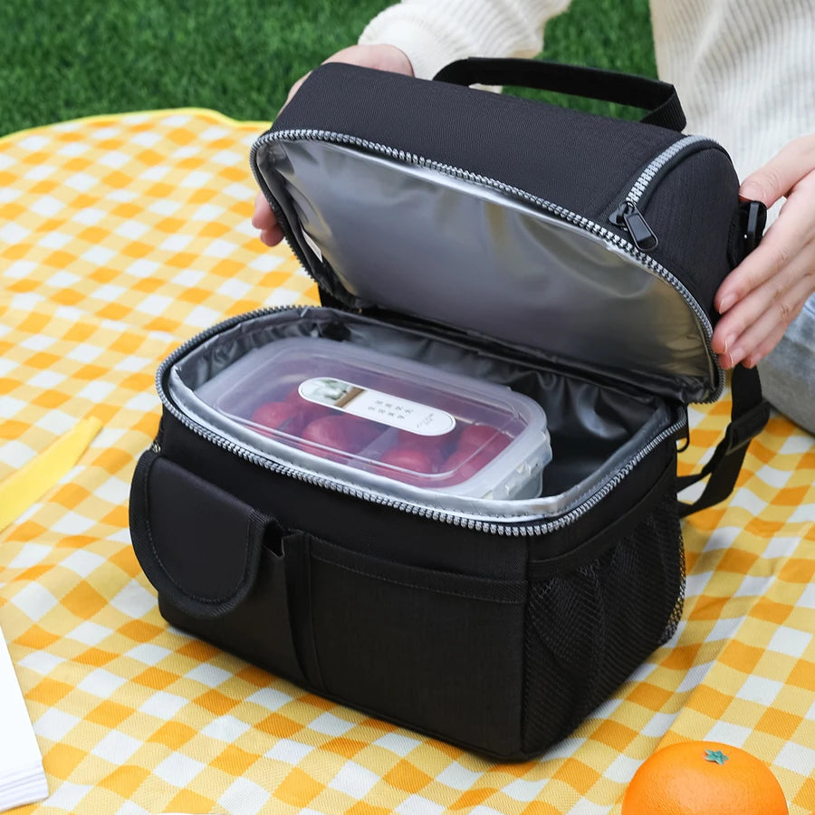Bolsa térmica para el almuerzo, bolsa térmica de doble capa para acampar, hacer senderismo, viajar, picnic, nevera portátil con doble compartimento