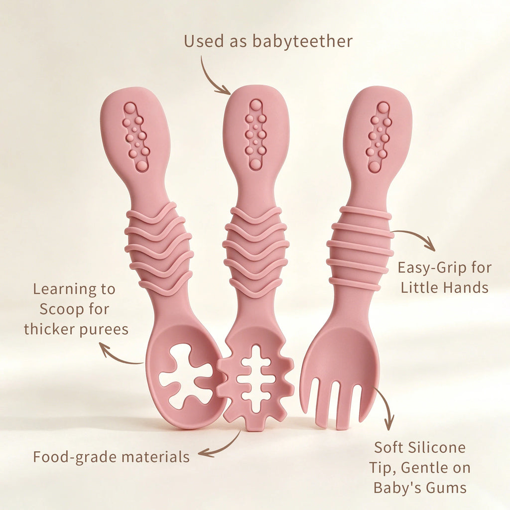Juego de cucharas de silicona para bebé, 2 uds., diseño minimalista y elegante, accesorio para alimentar al bebé, lavable en lavavajillas, regalo ideal para bebé