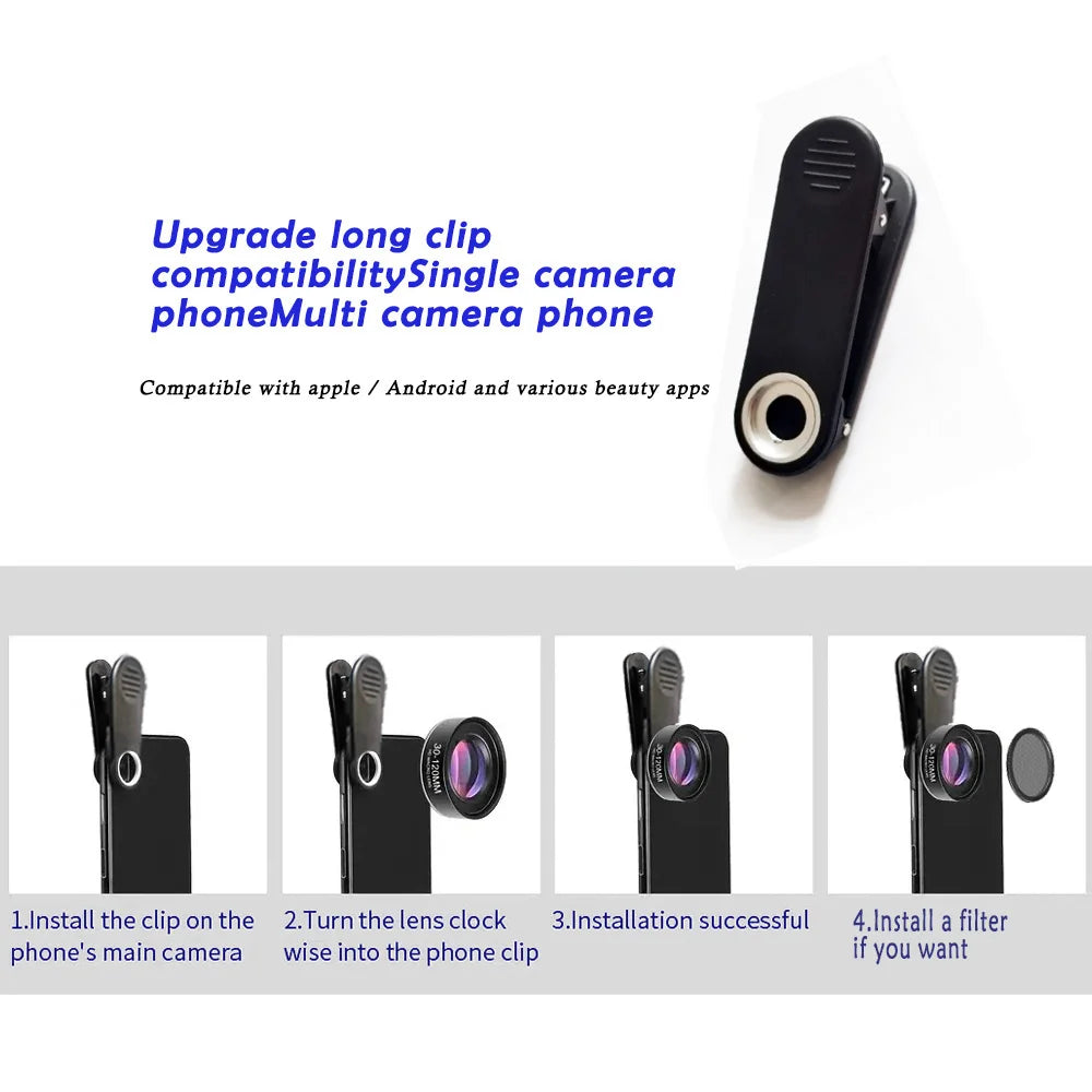 Lente Macro profesional de 120MM, lente Super Macro HD 5K, Clip Universal para cámara fotográfica, para iPhone, Samsung, Xiaomi, HUAWEI, Android