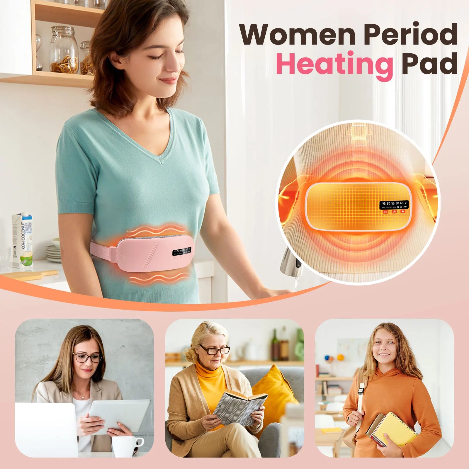 Almohadilla calefactora Menstrual, masajeador Abdominal eléctrico, cinturón de cintura calentado por vibración, cinturón calentador de útero USB para mujeres, cuidado de los períodos