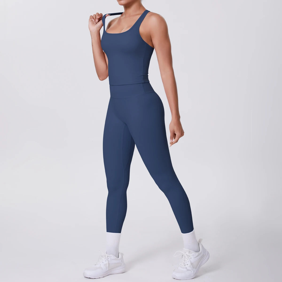 Hamidou - Conjunto de yoga de 2 piezas para mujer: leggings de fitness de secado rápido con efecto push-up y top deportivo con espalda en I de color liso.