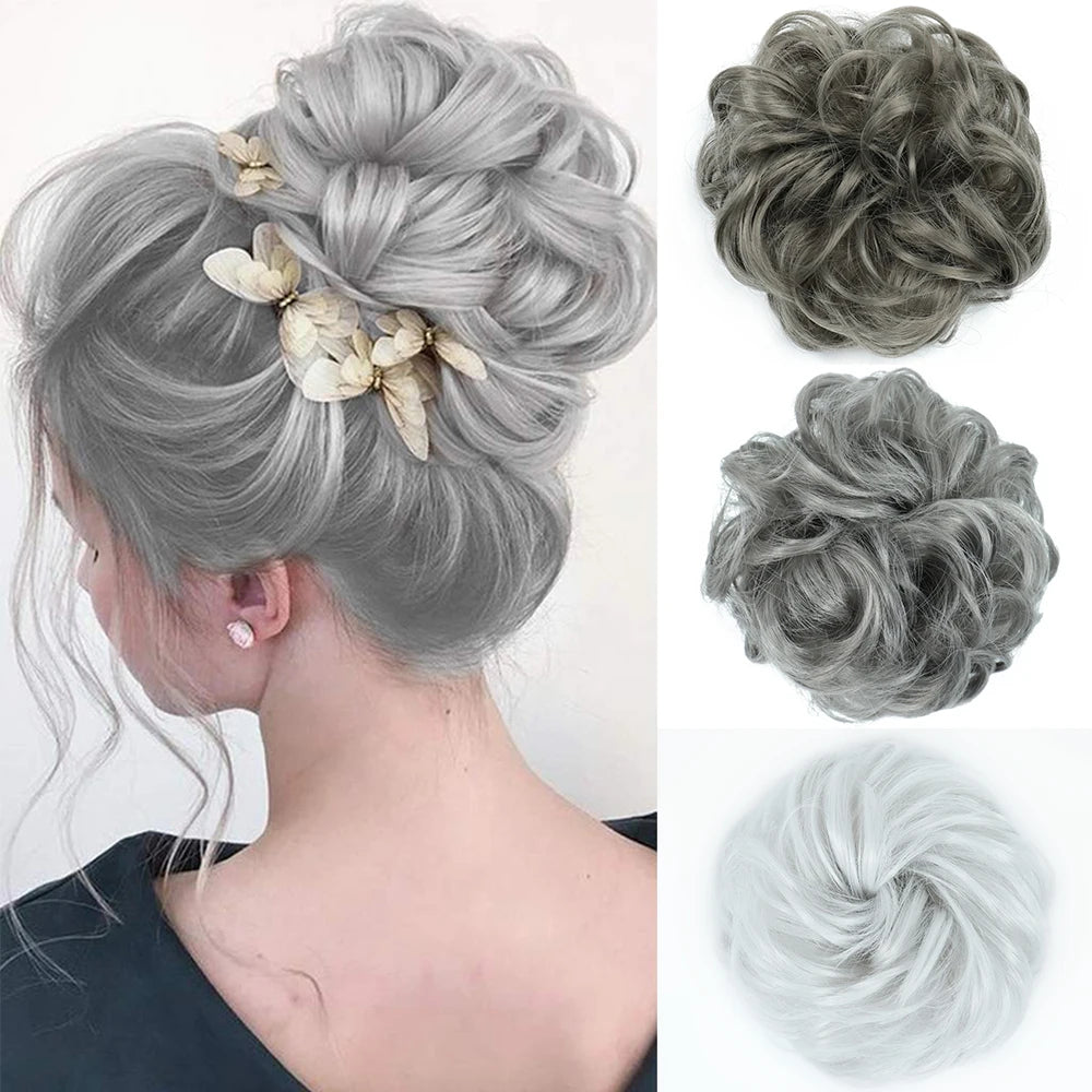 AZQUEEN-extensión de cabello de moño desordenado, banda elástica sintética, moño ondulado rizado, Scrunchies Donut Updo, postizo para mujer