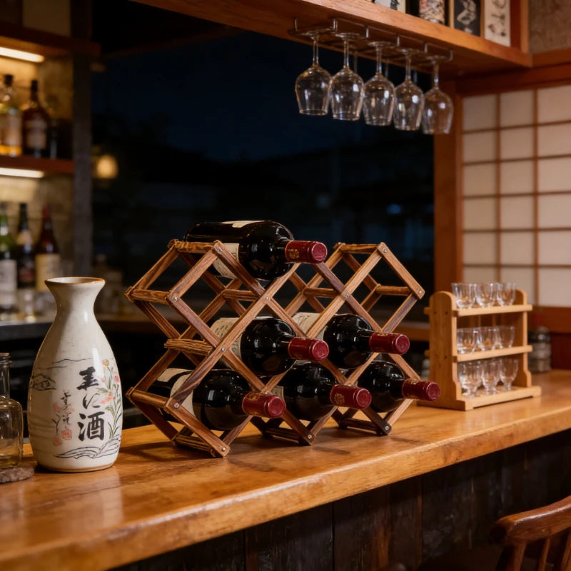 Estante de Madera Plegable para Almacenamiento de Vino, para 3-10 Botellas, Fácil de Montar, Apilable, para Organización del Hogar, Bar, Cocina o Bodega