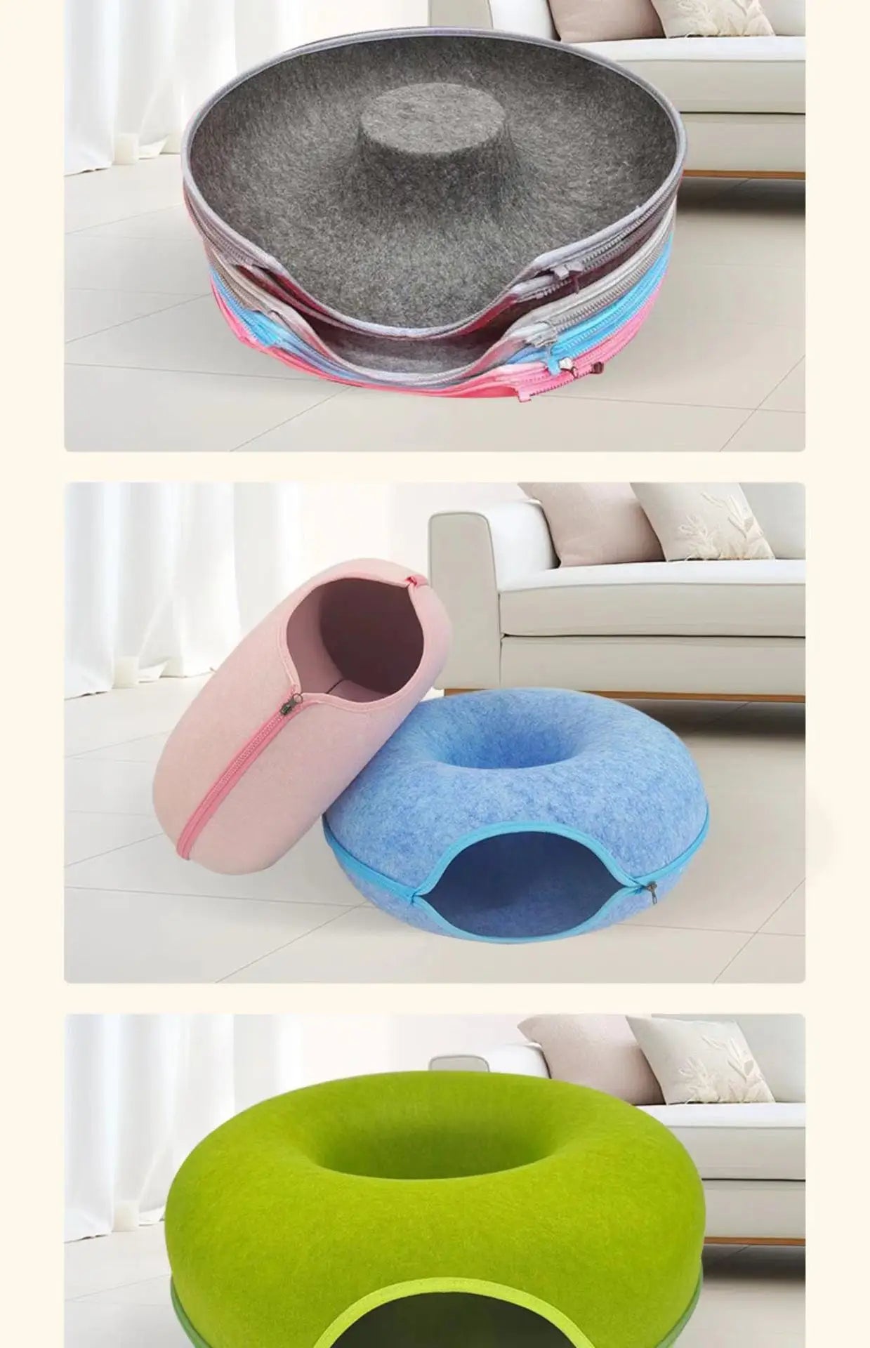 Cama Túnel para Gatos de Interior, Desmontable y Lavable, Cueva de Fieltro para Gatos, Escondite Interactivo, Nido de Descanso, Apto para Viviendas con Múltiples Gatos
