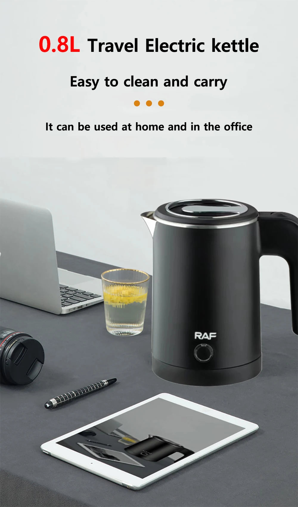 Hervidor eléctrico de viaje para té y café, caldera de agua portátil de acero inoxidable de 0,8l para Hotel, viaje familiar, cocina, tetera inteligente