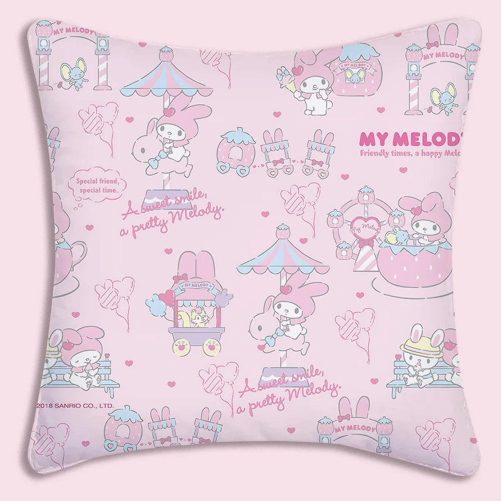 Sanrios-fundas de almohada rosa My Melody, sofá decorativo de dibujos animados para el hogar, estampado de doble cara, cojín bonito de felpa corto, nueva funda