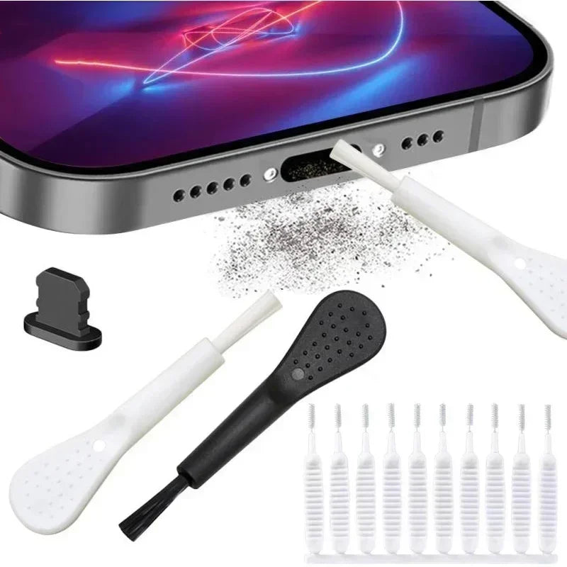 Juego de limpieza de puerto de carga para altavoz de teléfono móvil, tapón antipolvo para iPhone 16 15 14, Kit de limpieza de auriculares, cepillo para Samsung Xiaomi