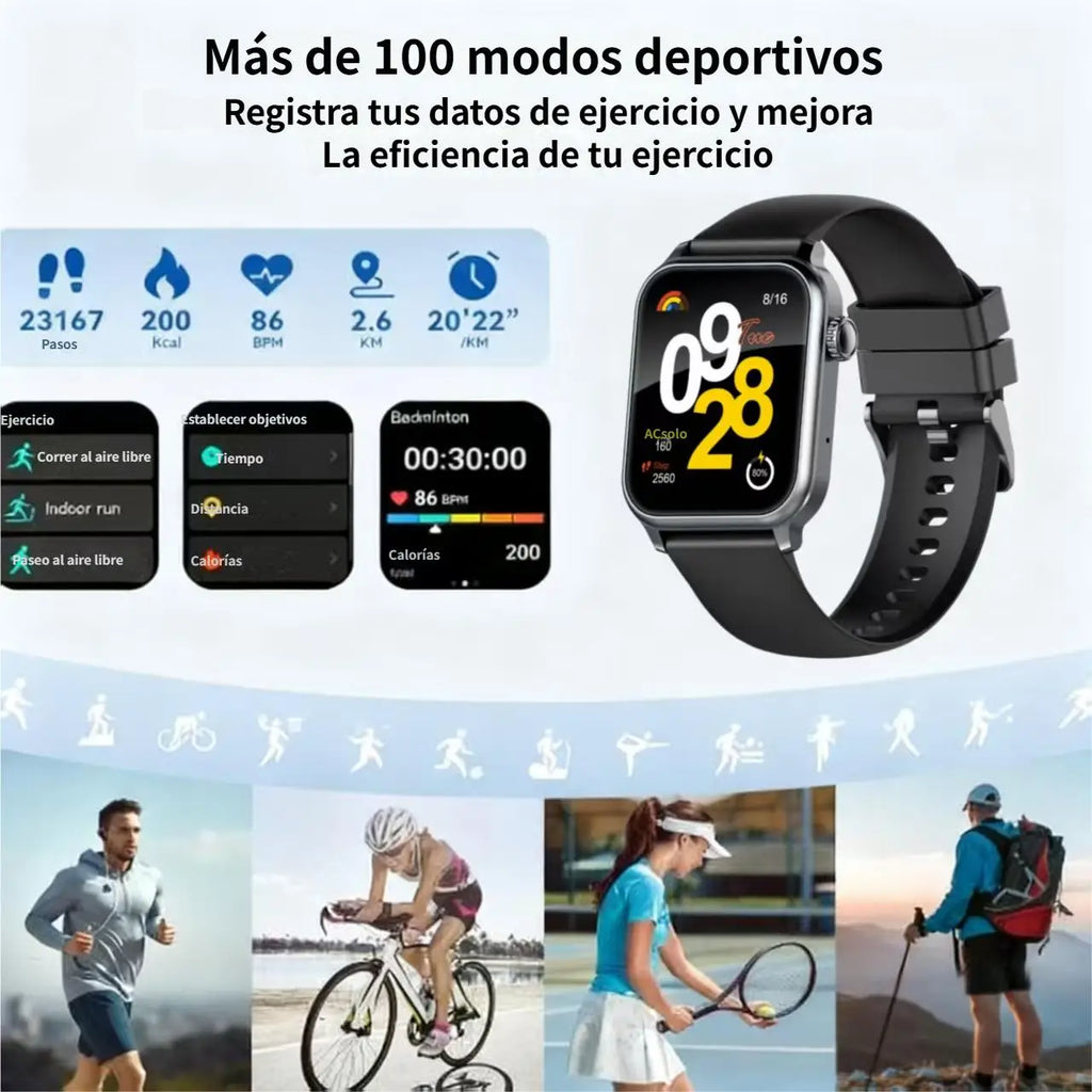 Reloj Inteligente Unisex Edvell Pantalla Completa Curvada Llamadas Inalámbricas por Bluetooth Larga Duración de Batería Reproducción de Música Monitoreo del Sueño Recordatorio de Notificaciones de Mensajes Reloj de Fitn