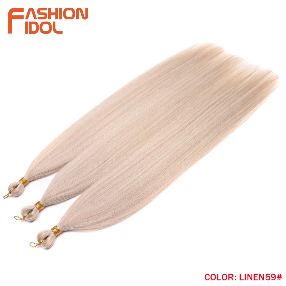 FASHION IDOL, 28 pulgadas, 300g/3 piezas, cabello liso, cabello trenzado sintético, extensiones de cabello de fibra resistente al calor, color gris ombré
