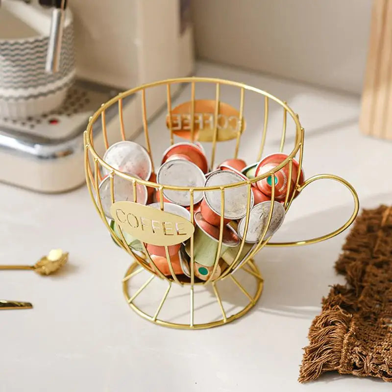 ♥ Soporte para Cápsulas de Café de Metal en Forma de Copa (Dorado/Negro) - Estante de Almacenamiento de Alambre para Cápsulas Nespresso, Organizador de Encimera de Cocina