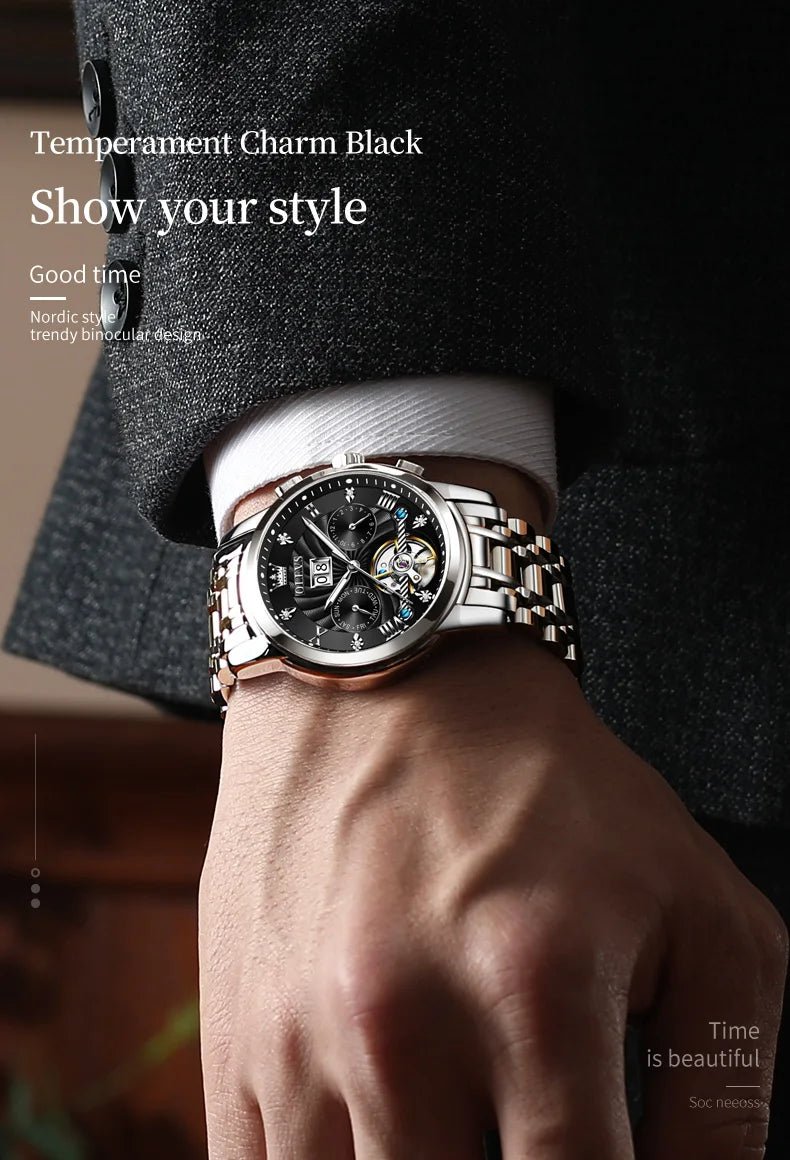 OLEVS 9910 Reloj para hombre Tourbillon de lujo Original Reloj mecánico automático Reloj luminoso resistente al agua con fecha y día con caja Reloj