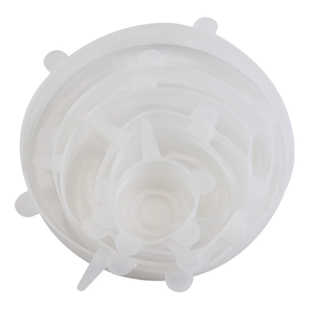 Cubierta de conservación de silicona de grado alimenticio, tapas redondas elásticas universales para platos, reutilizables, herméticas, para accesorios de cocina, 6 uds.