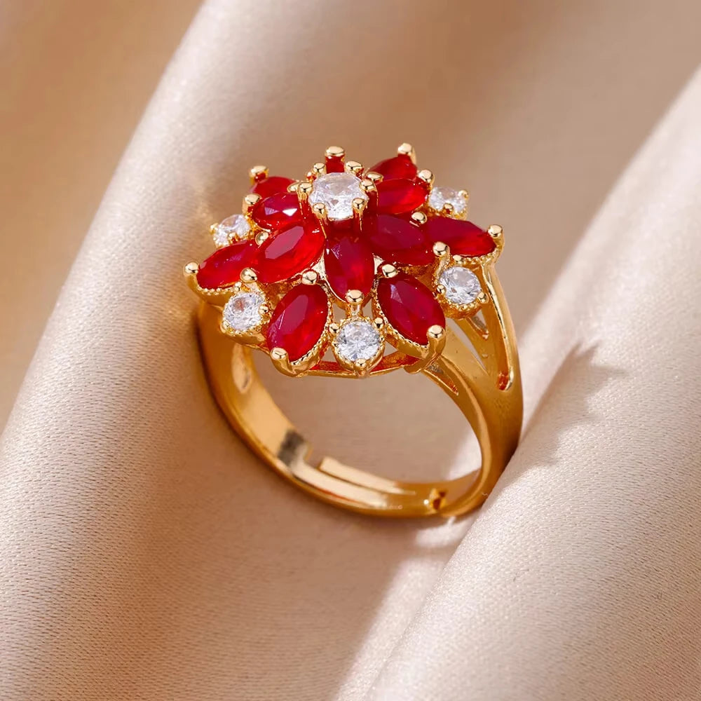 Anillos de acero inoxidable de lujo chapados en oro, piedra colorida, anillo de corazón de cristal de circón para mujer, joyería Bohemia de boda, regalo de Navidad