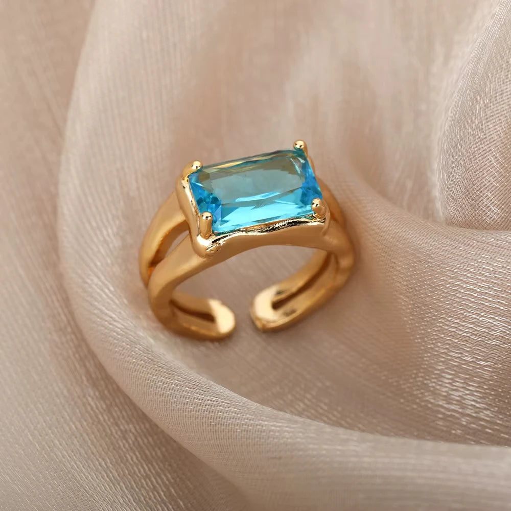 Anillos de acero inoxidable de lujo chapados en oro, piedra colorida, anillo de corazón de cristal de circón para mujer, joyería Bohemia de boda, regalo de Navidad