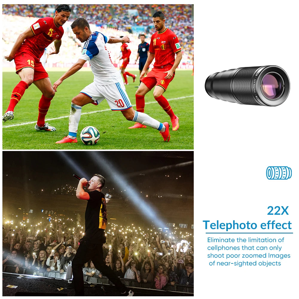 APEXEL-Kit de lentes para teléfono móvil, teleobjetivo 22X, ojo de pez, lente Macro gran angular, filtros de flujo de estrella CPL para todos los teléfonos inteligentes, 10 en 1