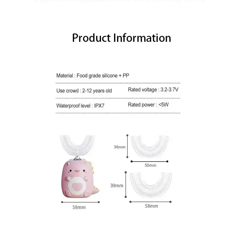 Cepillo de dientes eléctrico para niños, silicona de calidad alimentaria, Oral, carga Usb automática de 360 grados, cepillo de dientes inteligente para niños en forma de U