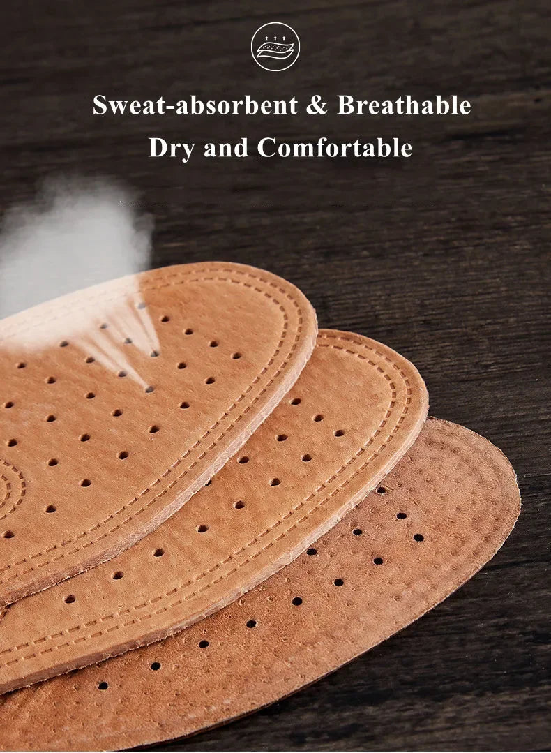 1 par de plantillas de piel de vaca para zapatos de hombre, desodorante cómodo, plantilla de cuero informal, pies, suela de zapato plana de cuero genuino de calidad