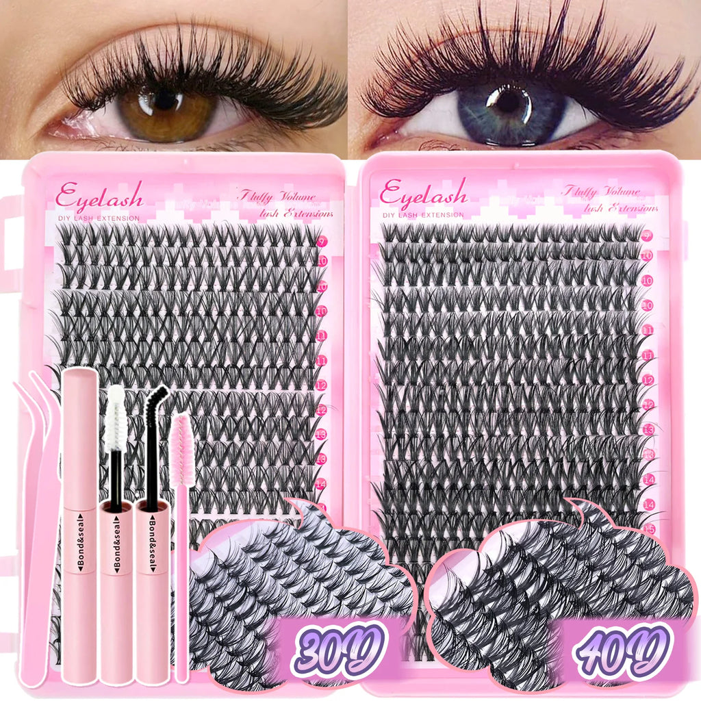 Kit de extensión de pestañas DIY, grupos de pestañas individuales de 9-16mm con unión y sello, pestañas naturales tenues