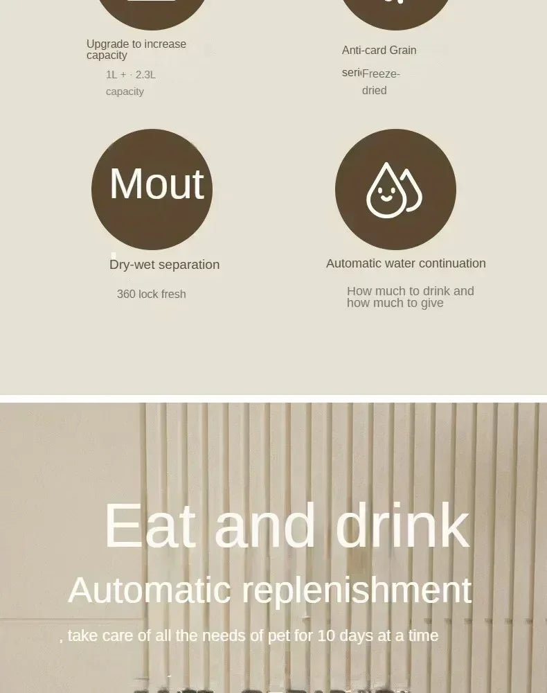 Alimentador automático, cuenco de comida para perros y gatos con fuente de agua, dispensador de almacenamiento de alimentos para mascotas de gran capacidad, contenedor, accesorios para cachorros y mascotas