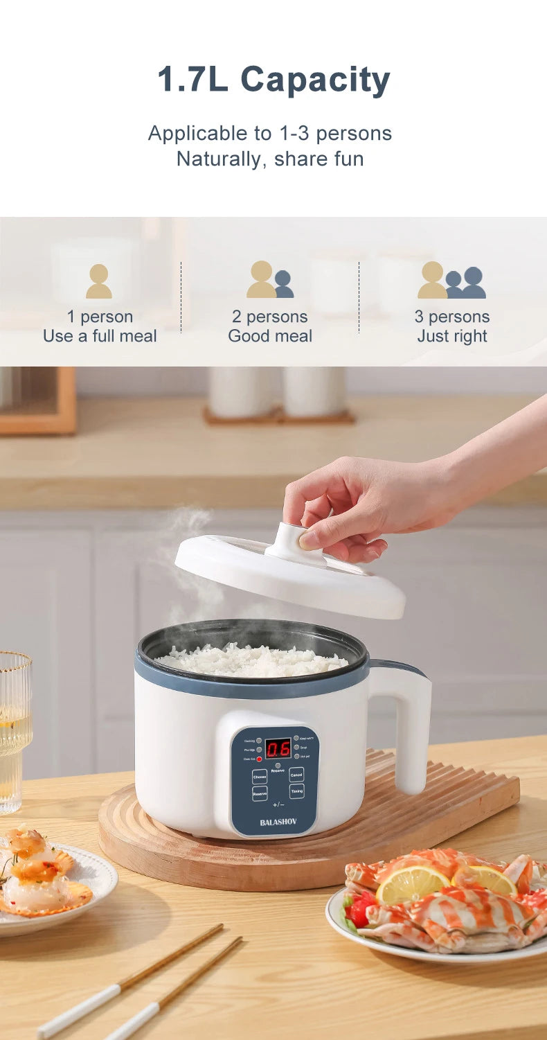 Olla arrocera eléctrica de 1,7 l, doble capa, 220V, multicocina antiadherente, multicocina mecánica inteligente, olla de arroz al vapor para el hogar