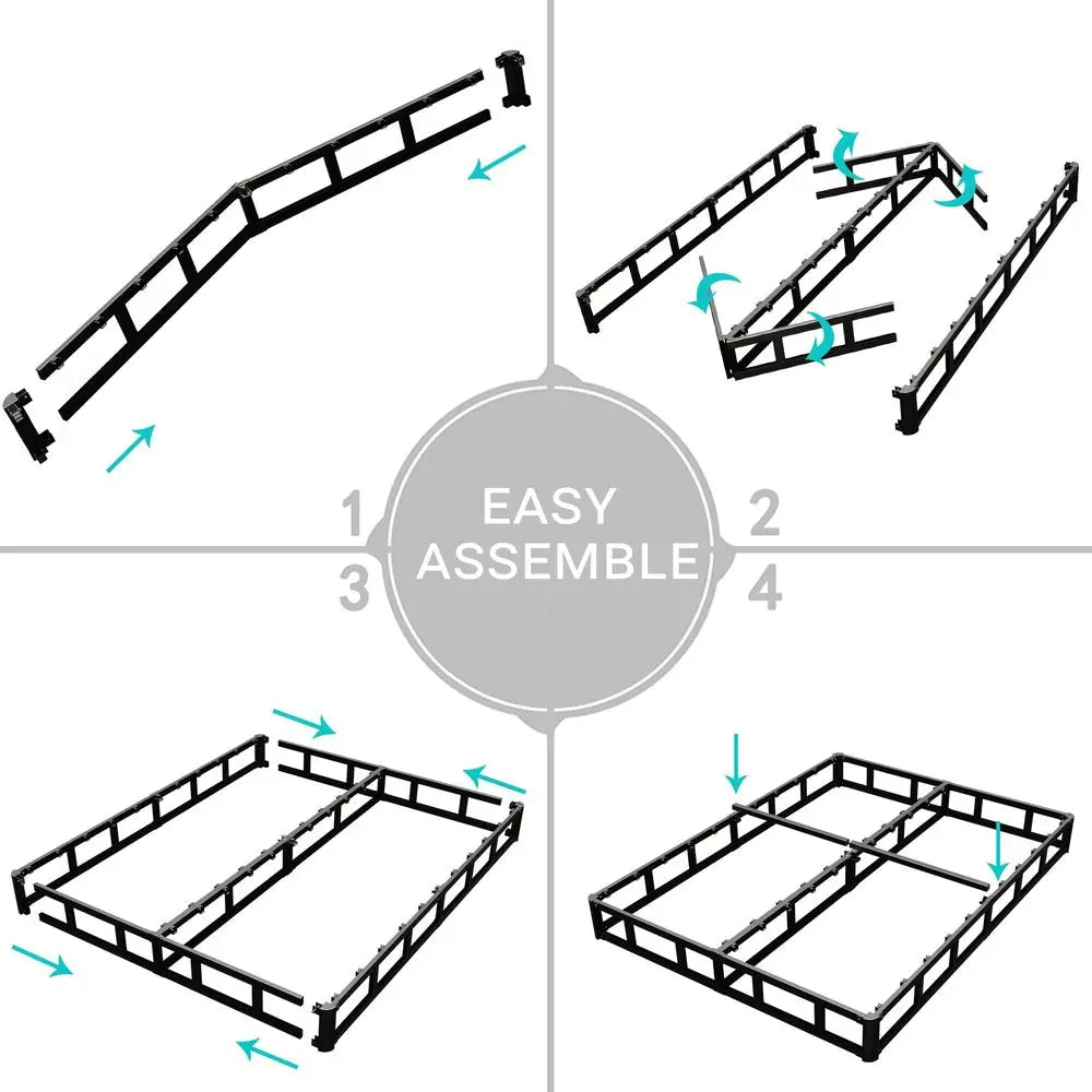 Somier de Caja Completo, Somier de Caja de Perfil Alto de 4 Pulgadas para Cama Matrimonial, Base de Colchón con Marco de Metal Reforzado
